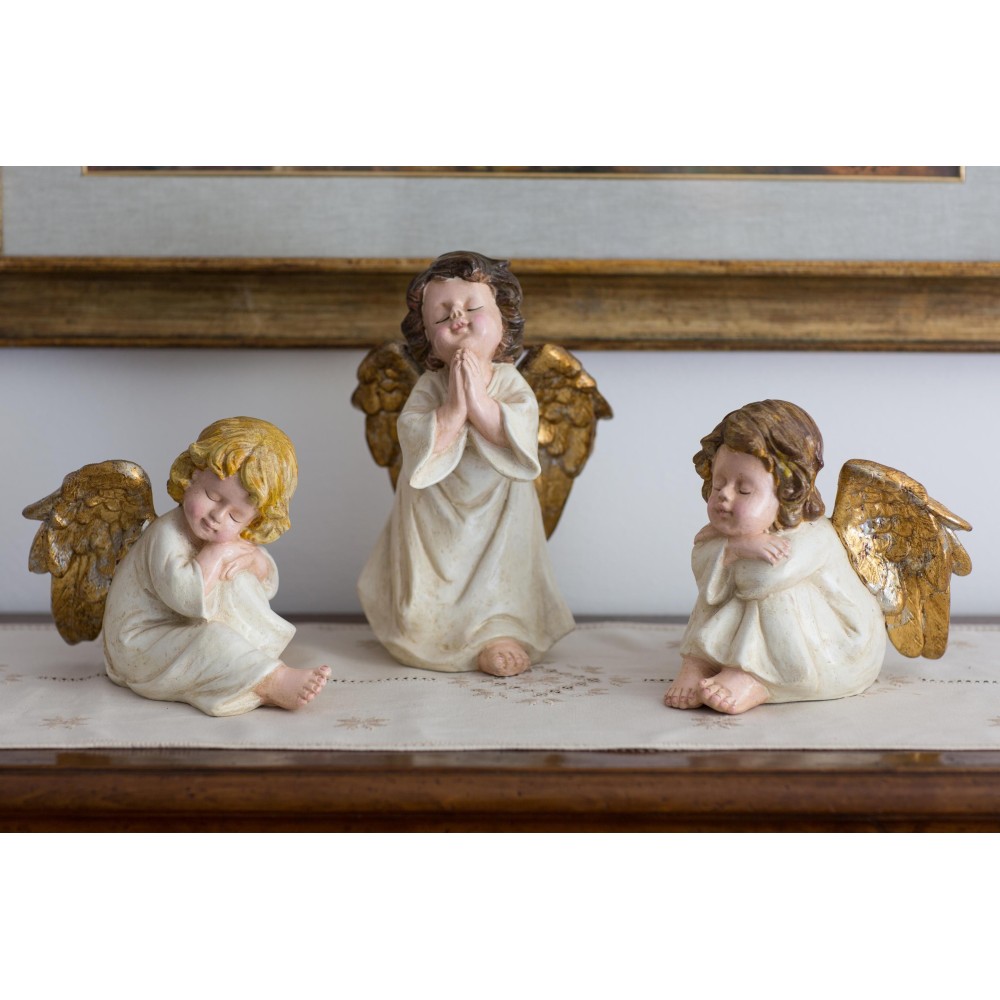 Colored and Gold Patinated Angels in Ceramic